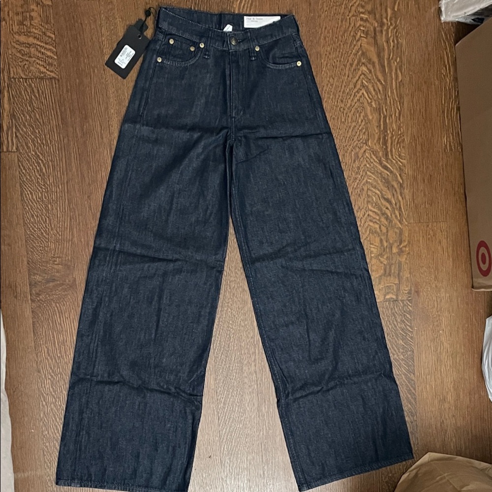 NWT rag & bone Rinse Featherweight Sofie High-Rise Ultra Wide-Leg Jeans
